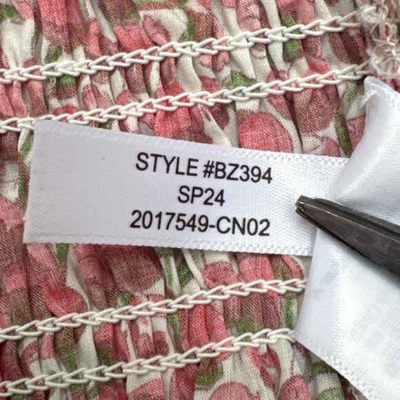 NWOT J.Crew Liberty Fabric Red White Floral Button-Up Smocked Short-Sleeve Shirt - Picture 7 of 7